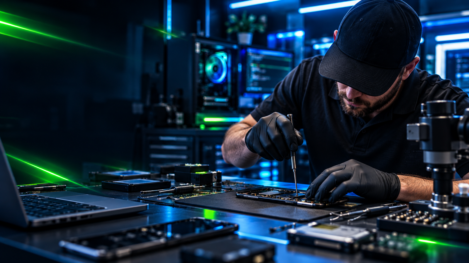 Technician repairing a device